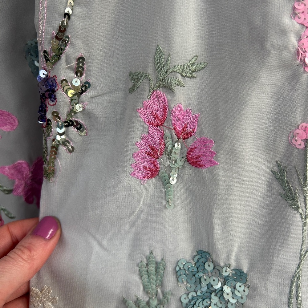 MAYA DELUXE Formal Fairy Floral Embroidered Sequin Slip Maxi Gown Dress Y2K Sz 6 - Picture 14 of 15